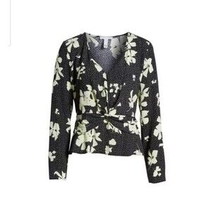 Leith Knot Peplum Top Shirt Black Floral Size Medium Whimsigoth